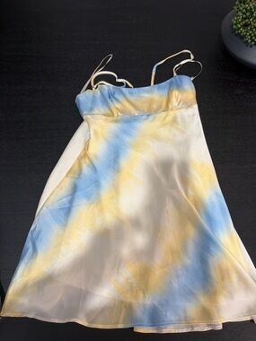 Zara Cream Tie Dye Dress with Yellow and Light Blue Accents